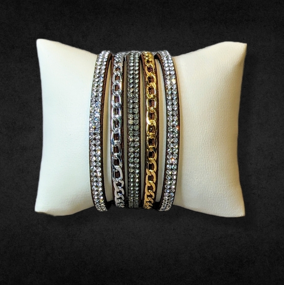A7 Silver Crystal Gold Rhinestone Suede Wrap New Brown Bracelet Adjustable A7 - Picture 5 of 16